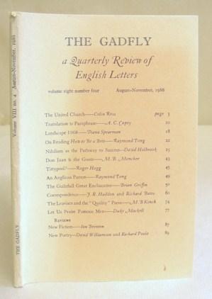 Immagine del venditore per The Gadfly - A Quarterly Review Of English Letters - Volume Eight [8] Number IV, August November 1986 venduto da Eastleach Books