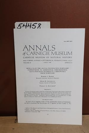 Image du vendeur pour Chromosomal Data for Bats (Mammalis: Chiroptera) From Suriname Annals of Carnegie Museum mis en vente par Princeton Antiques Bookshop