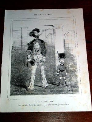 Bild des Verkufers fr Lithographie dbut XIX me CHAM - Nos Gentils Hommes : Prenez y garde John - Vous me faites l'effet de grandir. Si cela continue, je vous chasse. zum Verkauf von JOIE DE LIRE