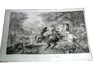 Bild des Verkufers fr Gravure sur acier "Combat prs du Canal de Bruges " grave par Pannier d'aprs Vandermeulen - Diagraphe et Pantographe Gavard. zum Verkauf von JOIE DE LIRE