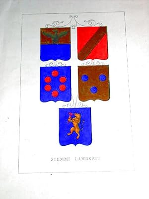 Bild des Verkufers fr Gravure xix me aquarelle en couleur reprsentant le blason STEMMI LAMBERTI zum Verkauf von JOIE DE LIRE