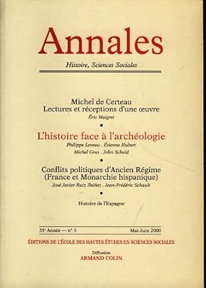 Imagen del vendedor de Annales. Histoire, Sciences Sociales, 55e Anne, No 3, Mai-Juin 2000 Revue bimestrielle publie depuis 1929 par l'cole des Hautes tudes en Sciences Sociales avec le concours du Centre National de la Recherche Scientifique. Fondateurs: Marc Bloch et Lucien Febvre. Ancien directeur: Fernand Braudel a la venta por Fundus-Online GbR Borkert Schwarz Zerfa