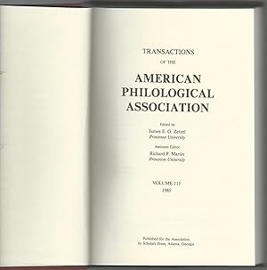 Seller image for Transactions of the American Philological Association, Volume 115, 1985 for sale by Dorley House Books, Inc.