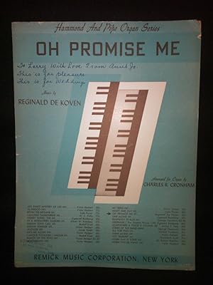 Imagen del vendedor de Oh promise me, Arranged for Organ by Charles R Cronham a la venta por H&G Antiquarian Books