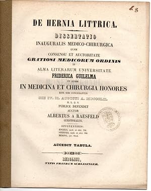 Imagen del vendedor de De hernia littrica. Dissertation. a la venta por Wissenschaftliches Antiquariat Kln Dr. Sebastian Peters UG