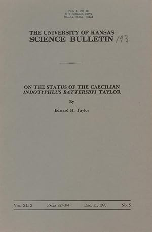 Bild des Verkufers fr On the Status of the Caecilian Indotyphlus Battersbyi Taylor zum Verkauf von Frank's Duplicate Books