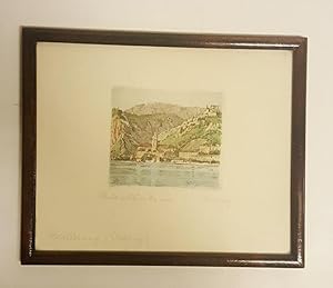 Orig.-Farbradierung. Ansicht von Dürnstein/Donau in der Wachau.