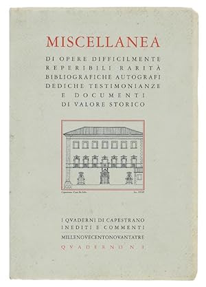 MISCELLANEA DI OPERE DIFFICILMENTE REPERIBILI, rarità bibliografiche, autografi, dediche testimon...