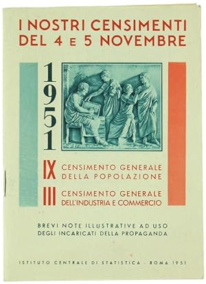 I NOSTRI CENSIMENTI DEL 4 E 5 NOVEMBRE 1951. IX censimento generale della popolazione - III censi...