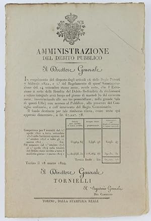 AMMINISTRAZIONE DEL DEBITO PUBBLICO. Torino, 18 marzo 1824.: