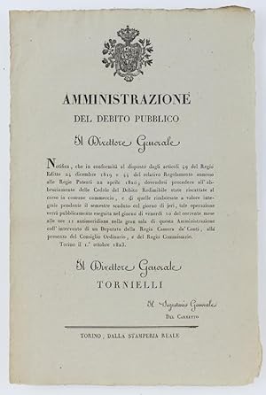 AMMINISTRAZIONE DEL DEBITO PUBBLICO. Torino, 1 ottobre 1823.: