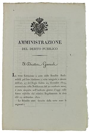 AMMINISTRAZIONE DEL DEBITO PUBBLICO. Torino, 30 settembre 1823.:
