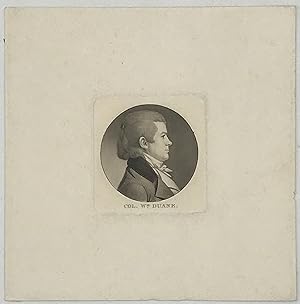 Tinted miniature profile engraving of Col. William Duane, 2 5/8 x 2 1/2 inches [plate mark] on a ...