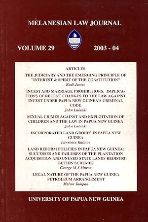 Seller image for Melanesian Law Journal, Volume 29 (2003-2004) for sale by Masalai Press