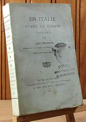 Seller image for EN ITALIE AVANT LA GUERRE 1914-1915 for sale by Livres 113