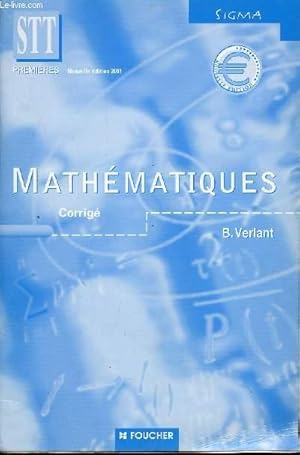 Seller image for MATHEMATIQUES- CORRIGES / PREMIERES STT / COLLECTION SIGMA. for sale by Le-Livre