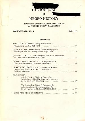 Seller image for The Journal of Negro History Vol. LXIV No. 4 Fall 1979 for sale by Book Booth