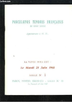 Imagen del vendedor de Catalogue de la Vente aux Enchres, du 25 juin 1968  l'Htel Drouot, d'Importantes Porcelaines Tendres Franaises du XVIIIe sicle, et de Porcelaines Anciennes. a la venta por Le-Livre
