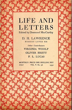 Seller image for Life and letters.: Volume V, No. 26, July 1930 for sale by Dorley House Books, Inc.