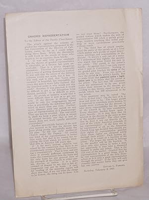 Graded Representation: To the Editor of the Pacific Churchman, February 8, 1910