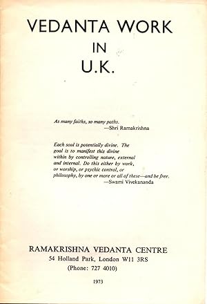 Bild des Verkufers fr Vedanta Work in U. K. zum Verkauf von Book Booth