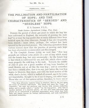 Immagine del venditore per THE POLLINATION AND FERTILISATION OF HOPS; AND THE CAHRACTERISTICS OF 'SEEDED' AND 'SEEDLESS' HOPS venduto da Marrins Bookshop