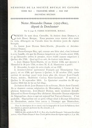 Seller image for NOTRE ALEXANDRE DUMAS (1727-1802), DEPUTE DE DORCHESTER. for sale by Legacy Books