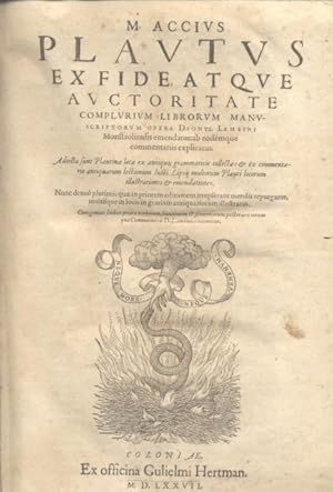 Bild des Verkufers fr M. ACCIUS PLAUTUS EX FIDE, ATQUE AUCTORITATE COMPLURIUM LIBRORUM MANUSCRIPTORUM OPERA DIONYS. LAMBINI MONSTROLIENSIS EMENDATUS: AB EODEMQUE COMMENTARIIS EXPLICATUS. Adiecta sunt Plautina loca ex antiquis grammaticis collecta: & ex commentarium antiquarum lectionum Iusti Lipsij multorum Plauti locorum illustrationes & emendationes. Nunc denu plurimis quae in priorem editionem irrepserant mendis repurgatus, multisque in locis in gratiam antiquariorum illustratus". "Cum gemino Indice: priore verborum, locutionum & sententiarum: posteriore eorum quae Commentariis D. Lambini continentur. zum Verkauf von studio bibliografico pera s.a.s.