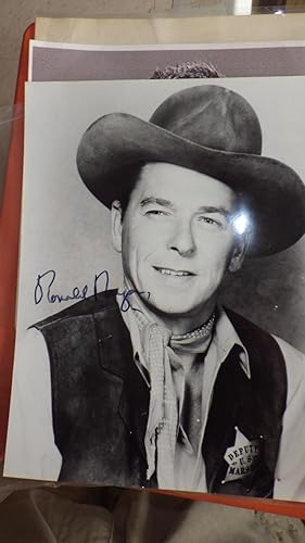 Seller image for Signed B/W Photograph of Ronald Reagan wearing Western Outfit with Scarf & Deputy U. S. Marshall Badge & Cowboy Hat for sale by Bluff Park Rare Books