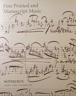 Sotheby's Auction Catalogue. Fine Printed and Manuscript Music. London: 5th. December 1997