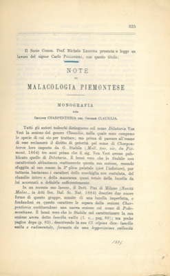 Monografia della Sezione Charpentieira del Genere Clausilia. Note di malacologia piemontese.