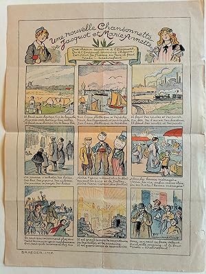 Bild des Verkufers fr Affichette Typogravure en couleur Une nouvelle chansonnette de Jacquot et Marie Annette. zum Verkauf von JOIE DE LIRE