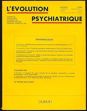 Image du vendeur pour L'volution psychiatrique. Cahiers de psychologie clinique et de psychopathologie gnrale. Tome 57. Fascicule 2. Avril-juin 1992 - Epidmiologie mis en vente par LibrairieLaLettre2