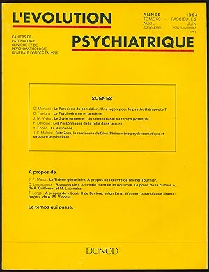 Seller image for L'volution psychiatrique. Cahiers de psychologie clinique et de psychopathologie gnrale. Tome 59. Fascicule 2. Avril-juin 1994 - Scnes for sale by LibrairieLaLettre2