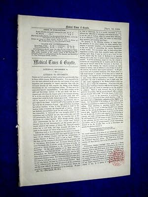 Immagine del venditore per The Medical Times and Gazette. 16 September 1854, No. 781. includes article on Faculty of Medicine in Ireland venduto da Tony Hutchinson