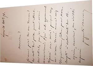 Lettre autographe signée Auguste Ducoin. Il réclame les prix qu'ont atteint les articles qu'il a...