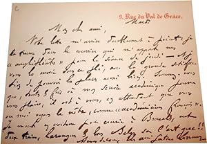 Carte autographe signée Gustave Larroumet, au sujet de critiques de places pour une séance de com...