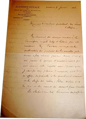 Belle lettre autographe à entête de l'Académie Royale de Belgique. signée d'Edmond Marchal, adres...