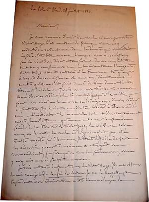 Belle lettre autographe signée de l'historien Albert de Circourt adressée à Léonce PINGAUD, histo...