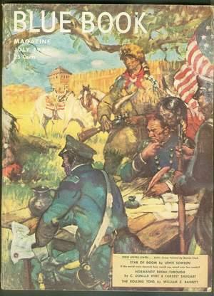 Bild des Verkufers fr BLUE BOOK (Pulp MAGAZINE). July, 1949. >>> State of IOWA -- The Heart of America (the Black Hawk War, with Indians depicted on the back cover, US Army & American FLAG on front) Wraparound Painted Cover zum Verkauf von Comic World