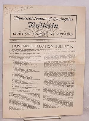 Municipal League of Los Angeles Bulletin: light on your city's affairs. vol. 4 #3, October 23, 19...