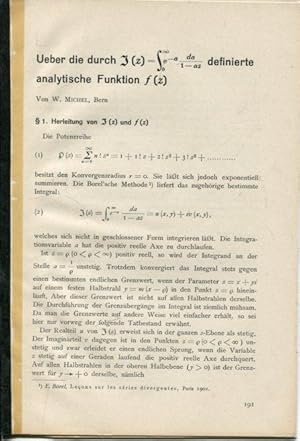 Bild des Verkufers fr ber die durch (s.Scan) definierte analytische Funktion f (z). zum Verkauf von Antiquariat am Flughafen