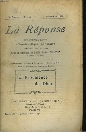 Seller image for LA REPONSE. REVUE MENSUELLE D'APOLOGETIQUE POPULAIRE. N179, LA PROVIDENCE DE DIEU. for sale by Le-Livre