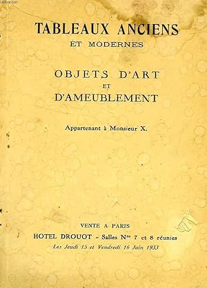 Bild des Verkufers fr TABLEAUX ANCIENS ET MODERNES, OBJETS D'ART ET D'AMEUBLEMENT (CATALOGUE) zum Verkauf von Le-Livre