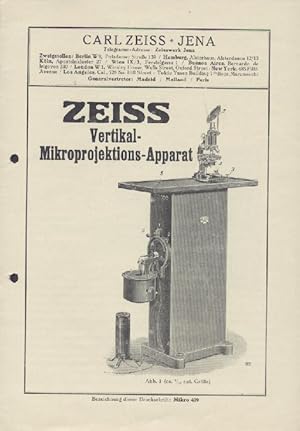 Zeiss Vertikal-Mikroprojektions-Apparat. Zeiss-Druckschrift Mikro 409 mit Beilage 1.