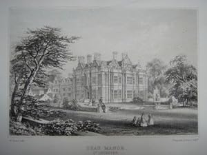 Original Antique Lithograph Illustrating Beau Manor, Leicestershire. From Visitation of Seats By ...