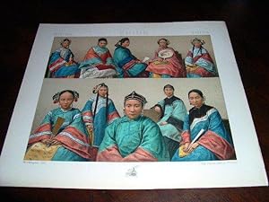 Bild des Verkufers fr Lithographie en couleurs rpresentant l'habillement des femmes chinoises et tartares; accesoires.Chine. zum Verkauf von JOIE DE LIRE