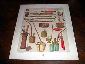 Bild des Verkufers fr Lithographie en couleurs rpresentant des objets usuels, pipes et accessoires  l'usage des fumeurs de Chine, Indo-Chine, Japon. zum Verkauf von JOIE DE LIRE