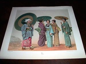 Bild des Verkufers fr Lithographie en couleurs rpresentant costumes des dames japonaises. zum Verkauf von JOIE DE LIRE