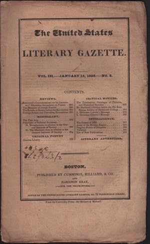 United States Literary Gazette. Vol. III, No. 8, including the Literary Advertiser, The.